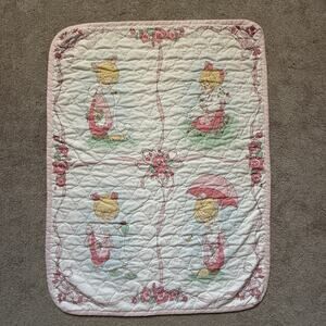 Vintage Precious Moments girl with goose baby quilt - wall hanging - 44 x 33